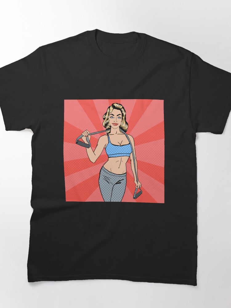 Woman with Sport Equipment. Fitness Girl. Athletic Woman. Pop Art. Classic T-Shirt