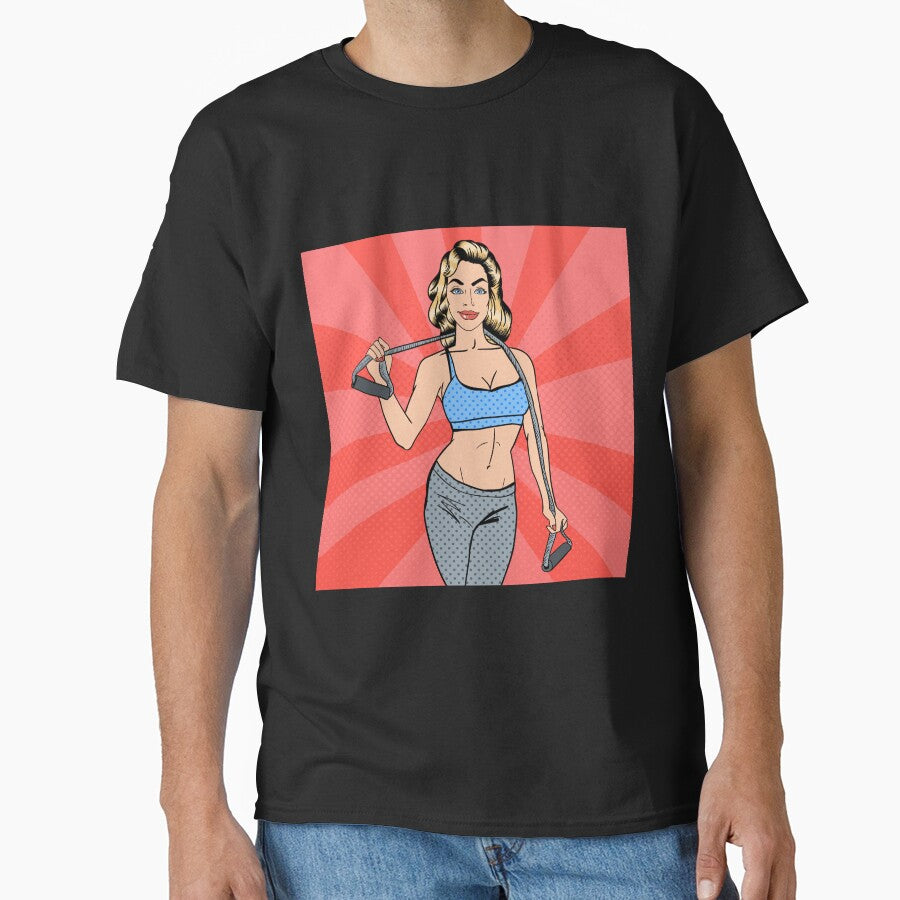Woman with Sport Equipment. Fitness Girl. Athletic Woman. Pop Art. Classic T-Shirt
