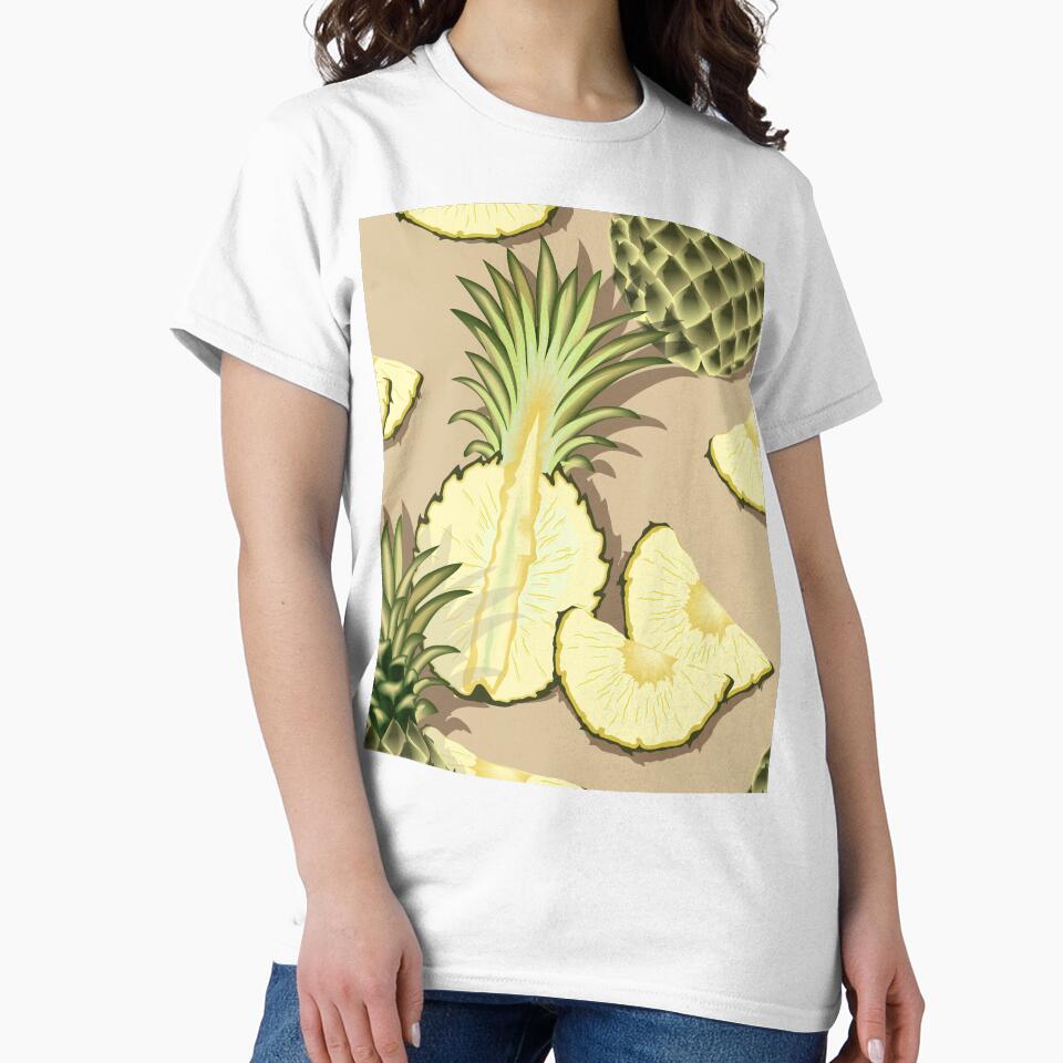 Ripe pineapples, beige background Classic T-Shirt